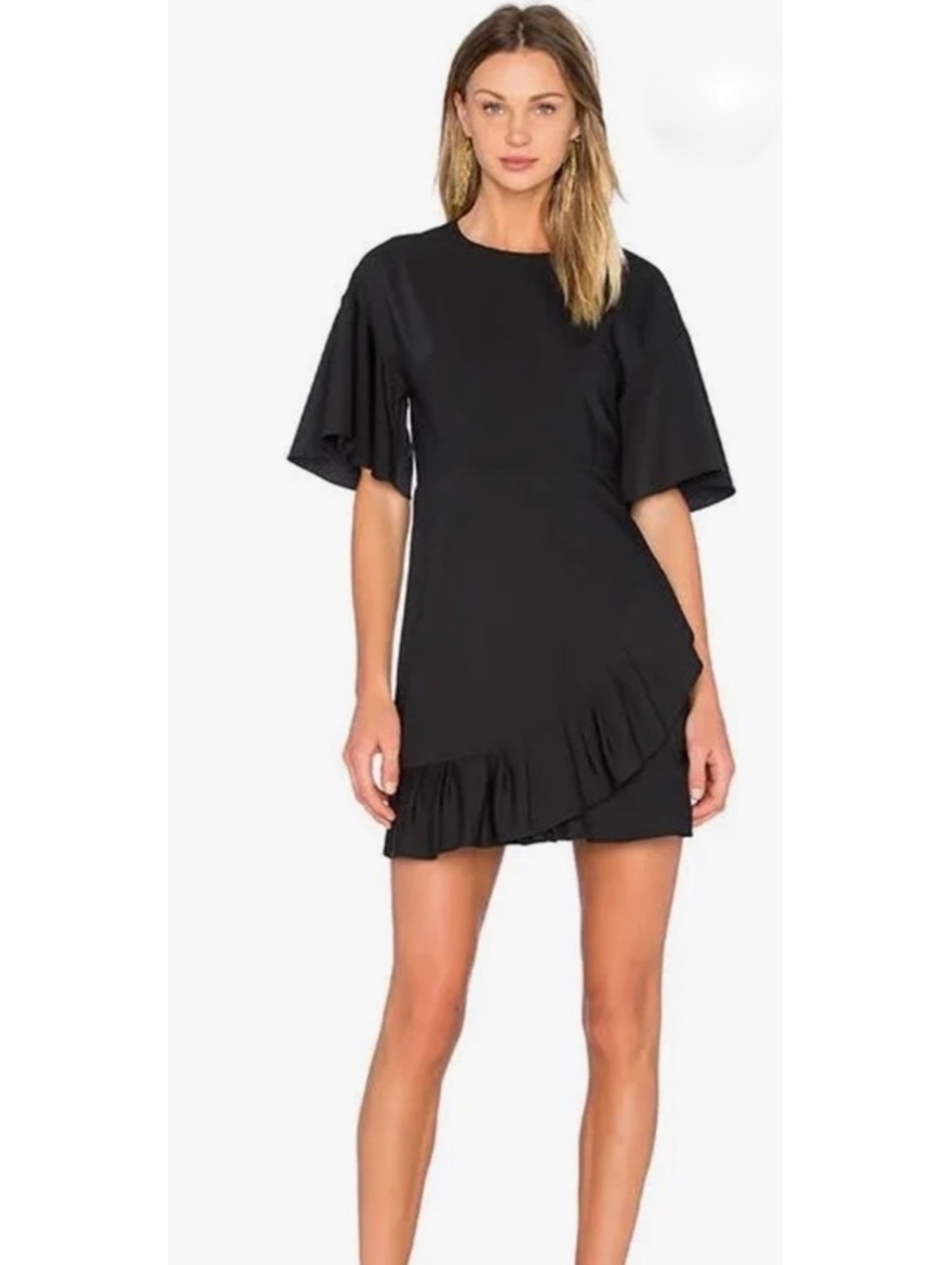 Tibi Bell Sleeve Black Ruffle Hem Short Dress